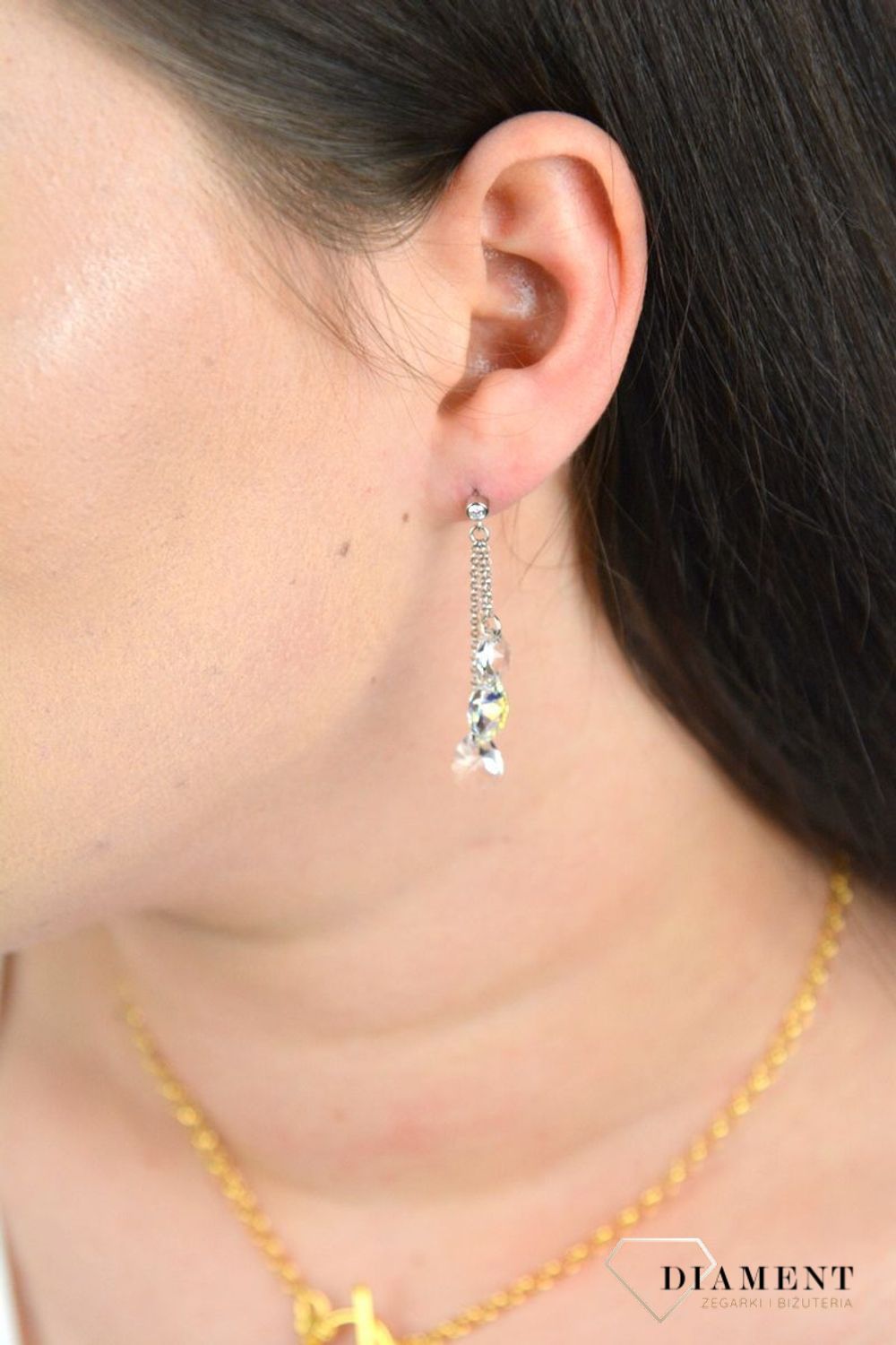 Srebrne kolczyki wiszące łańcuszki z kryształkanjlmi Spark Swarovski KCROLO61283CAB.jpg