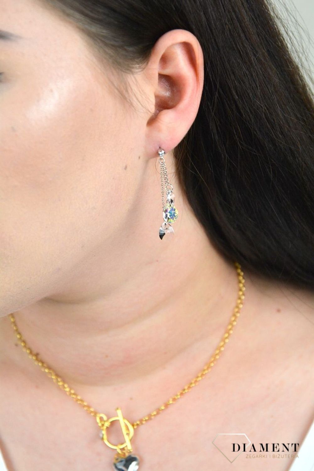 Srebrne kolczyki wiszące łańcuszki z kryształkanjlmi Spark Swarovski KCROLO61283CAB.jpg
