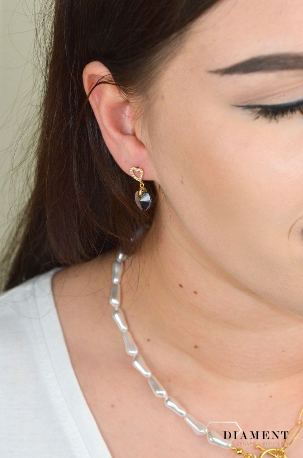 Srebrne kolczyki wiszące Spark Swarovski w kształcie serca Denim Blue KCSG622810DB.jpg