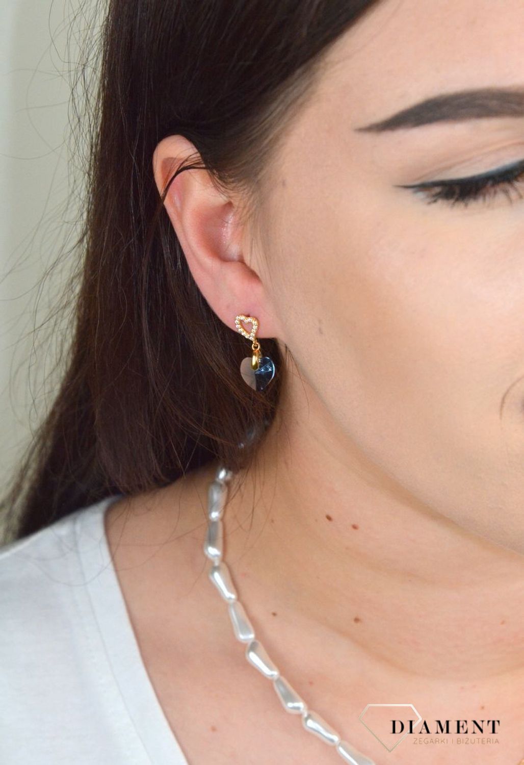 Srebrne kolczyki wiszące Spark Swarovski w kształcie serca Denim Blue KCSG622810DB.jpg