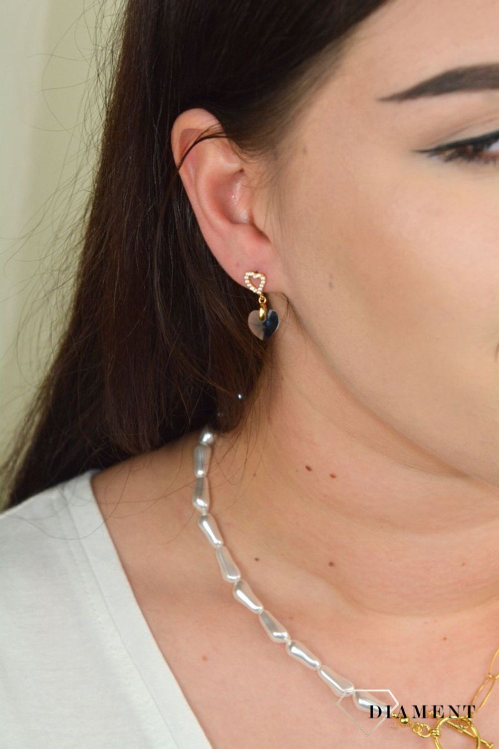 Srebrne kolczyki wiszące Spark Swarovski w kształcie serca Denim Blue KCSG622810DB.jpg