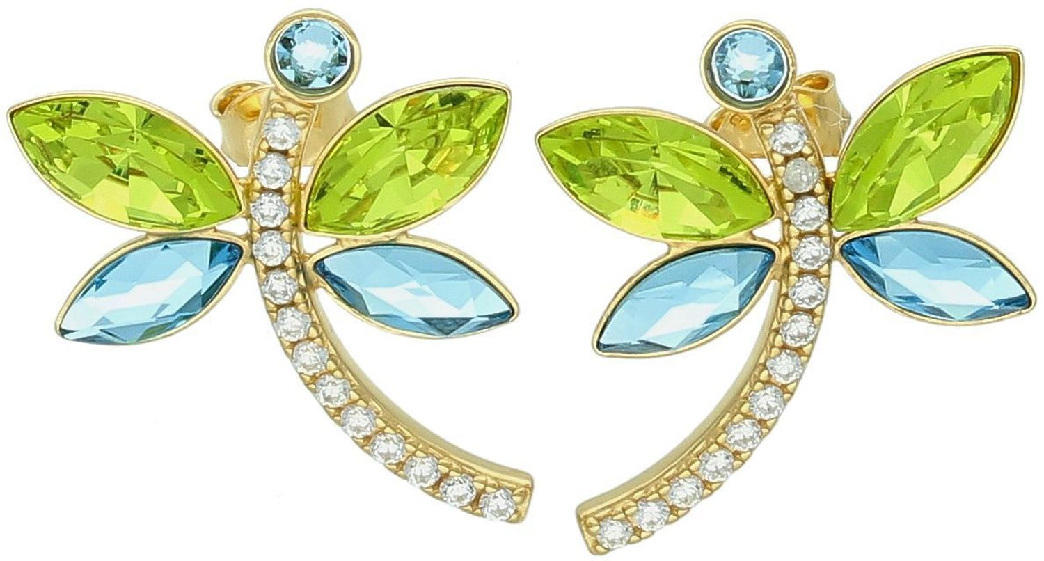 Kolczyki srebrne pozłacane 925 w kształcie ważek z cyrkoniami i kryształami – KDCG4228CGAQ.jpg