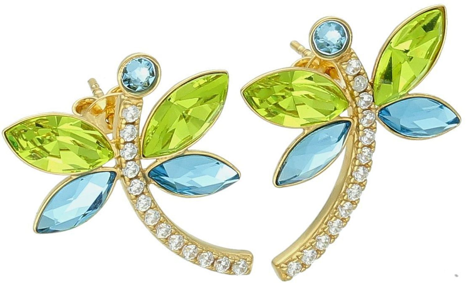 Kolczyki srebrne pozłacane 925 w kształcie ważek z cyrkoniami i kryształami – KDCG4228CGAQ.jpg