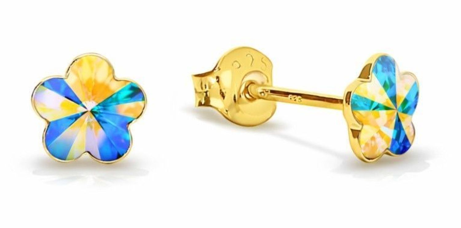 Srebrne Kolczyki 925 Kwiatki KG47446AB z Kryształami Swarovski Aurora Borealis.jpg