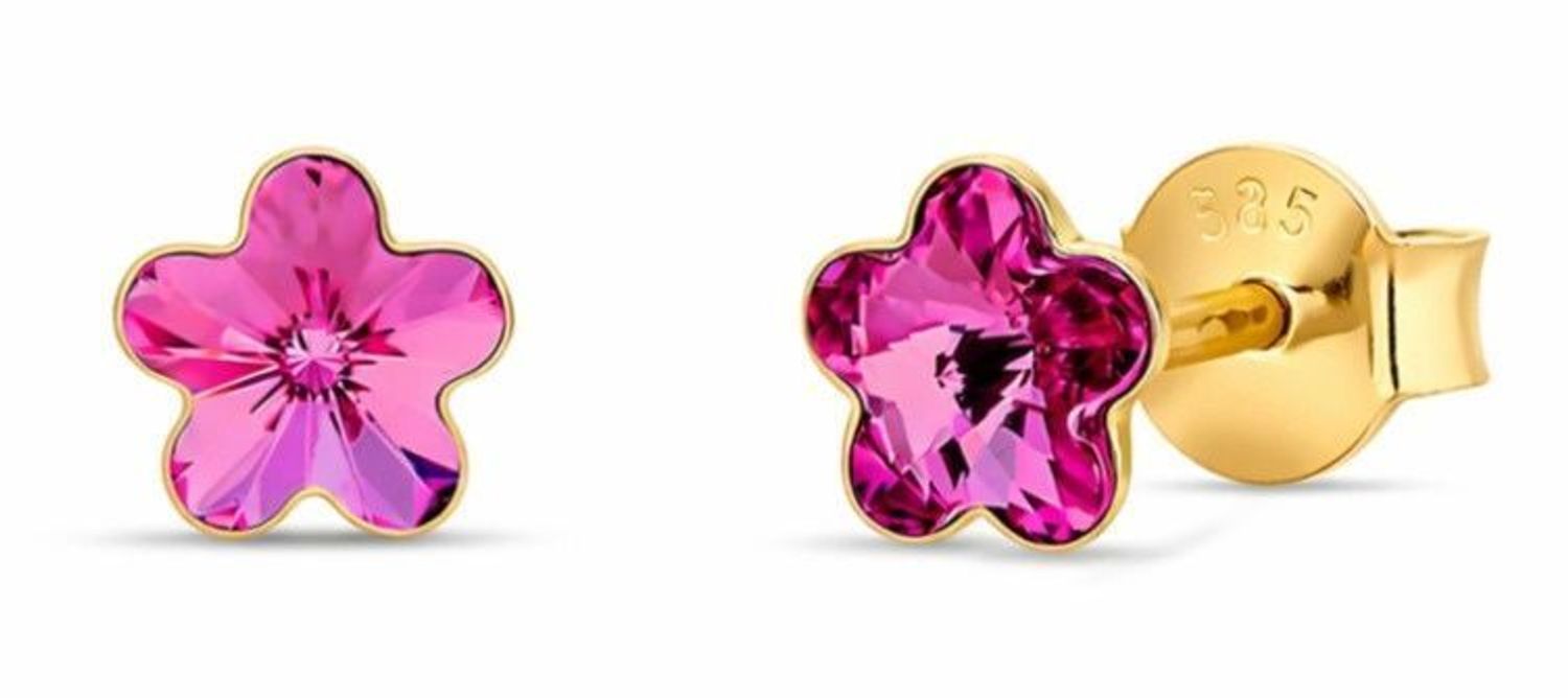 Kolczyki damskie kwiatki Clematis Studs KG47446F – srebrne pozłacane z kryształami fuksja.jpg