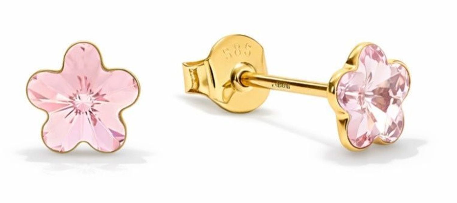 Kolczyki damskie kwiatki Clematis Studs KG47446LR – srebrne pozłacane z pudrowo różowymi kryształami.jpg