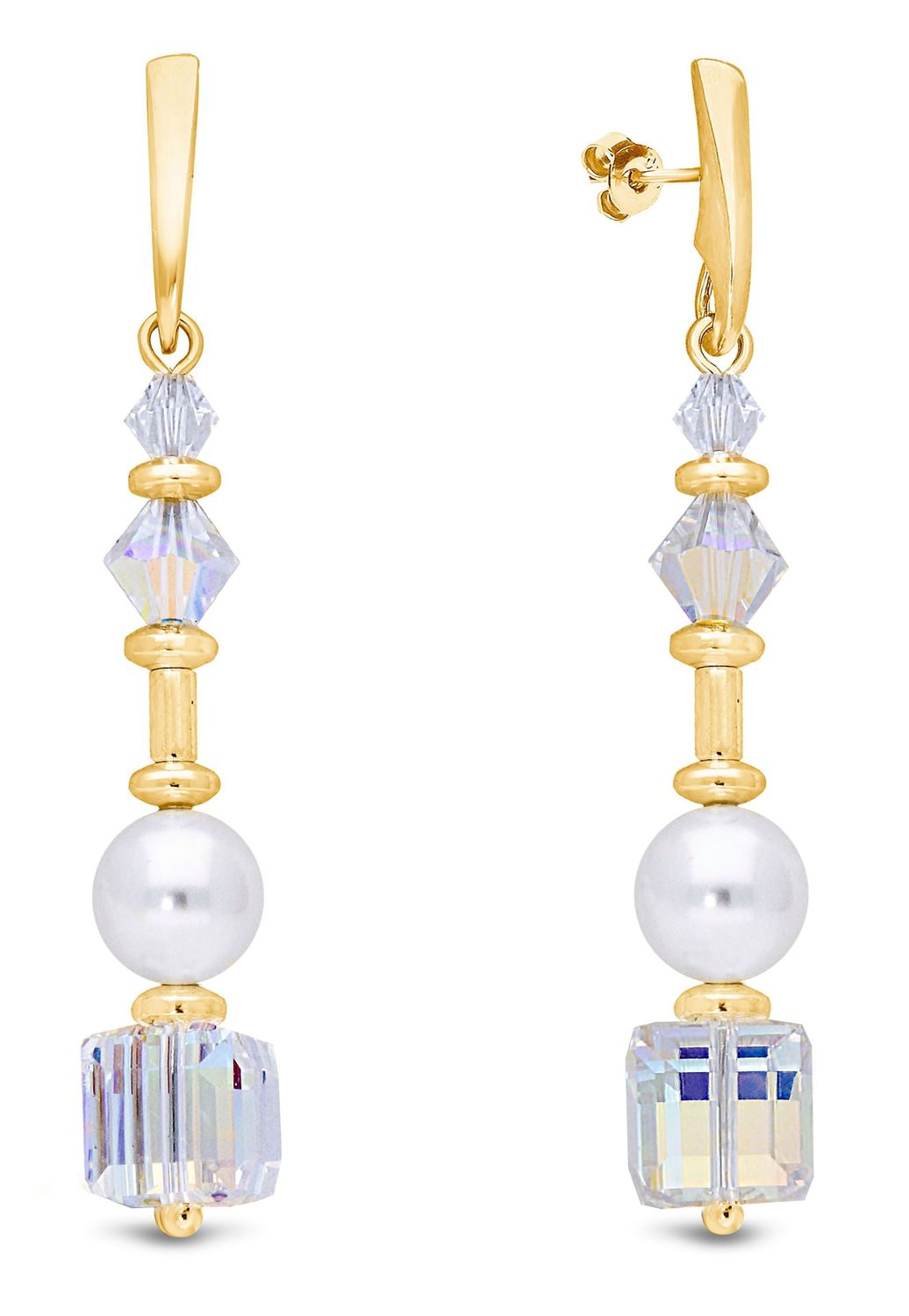 Srebrne kolczyki pozłacane Aurora Borealis z kryształami Swarovskiego, perłą i hematytem KG56015810ABW. Srebrne kolczyki wiszące Spark. Kolczyki pozłacane z perłą i hematytem. Kolczyki srebrne pozłacane z kryształem Swarovskiego. Kolczyki.jpeg