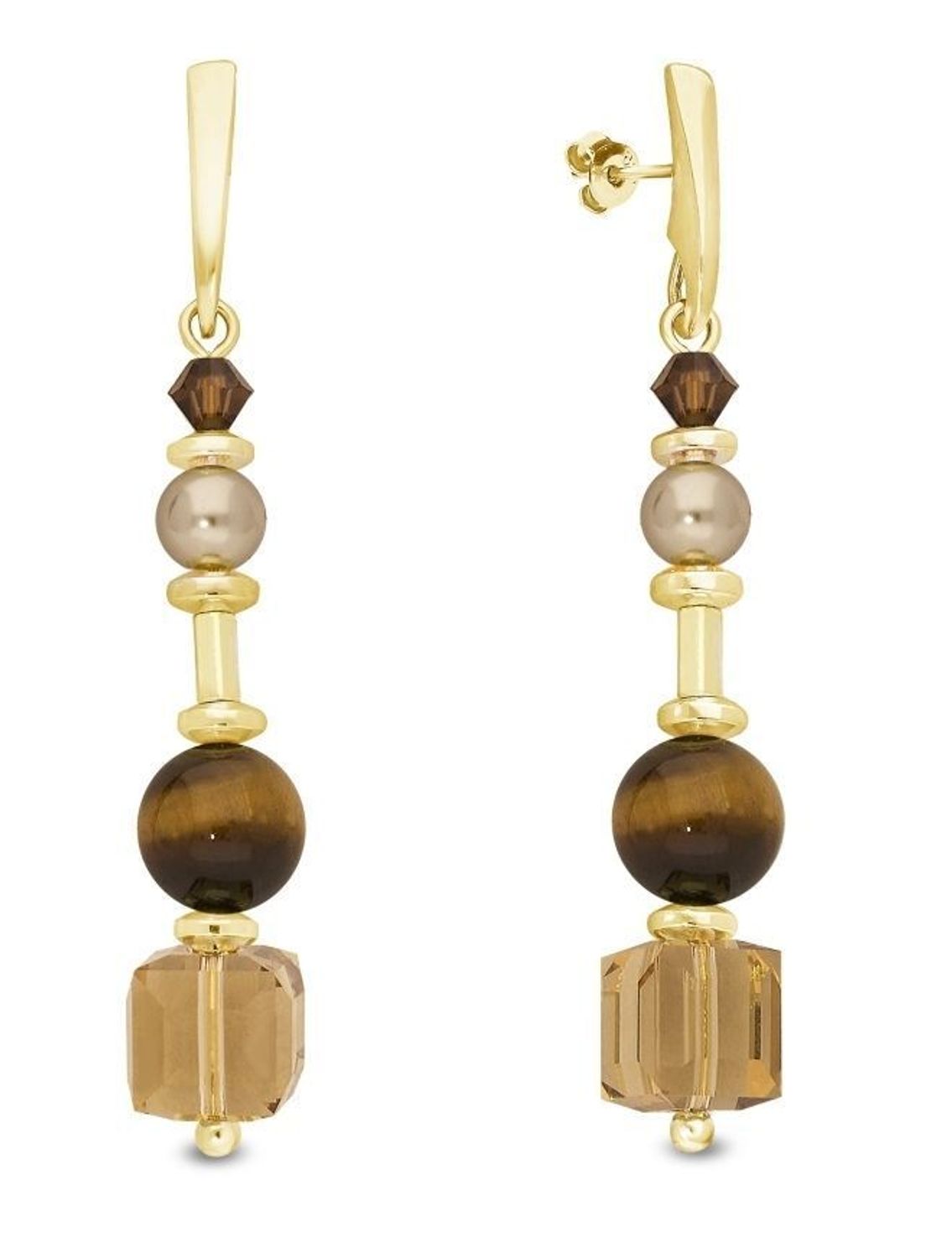 Kolczyki srebrne wiszące Swarovski z kryształkami, perłą i kamieniami naturalnymi KG56018TOLCT. Kolczyki wiszące Spark. Kolczyki z kryształkiem Swarowskiego. Kolczyki z kamieniami naturalnymi. Kolczyki z tygrysim oki.jpg