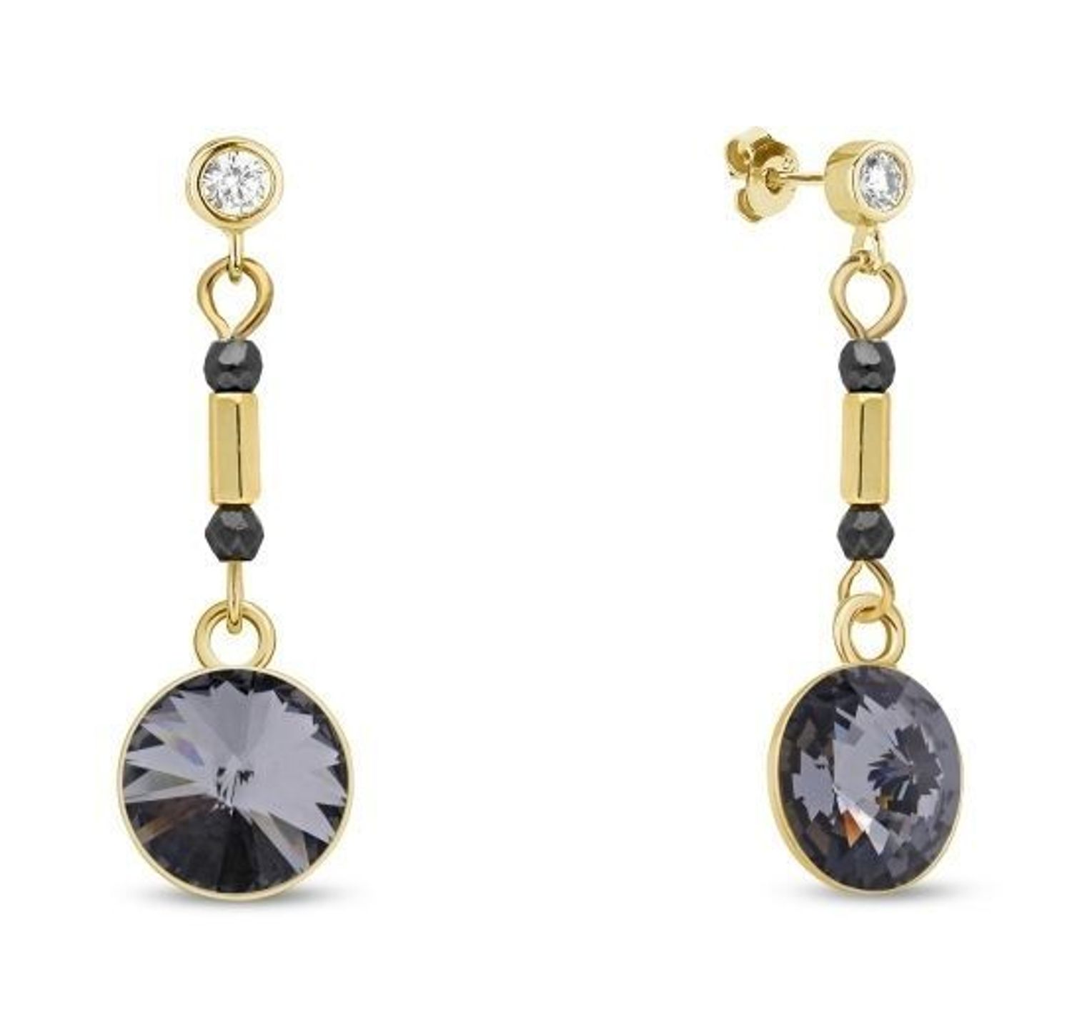 Kolczyki srebrne Spark pokryte złotem w kolorze Silver Night KHEG1122SN.  Kolczyki srebrne wiszące z kamieniami naturalnymi. Kolczyki wykonane ze srebra pokrytego złotem próby 925 oraz ekskluzywnych kryształów Swarov.jpg