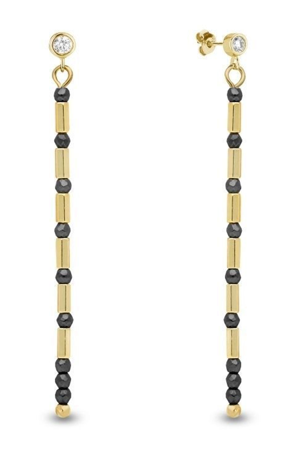 Kolczyki srebrne Spark pokryte złotem Marigold Long w kolorze Silver KHEG1B. Kolczyki wiszące Spark z kamieniami naturalnymi. Kolczyki w złoto-czarnym kolorze. Koczyki pozłacane Spark. Idealne kolczyki na prezent..jpg
