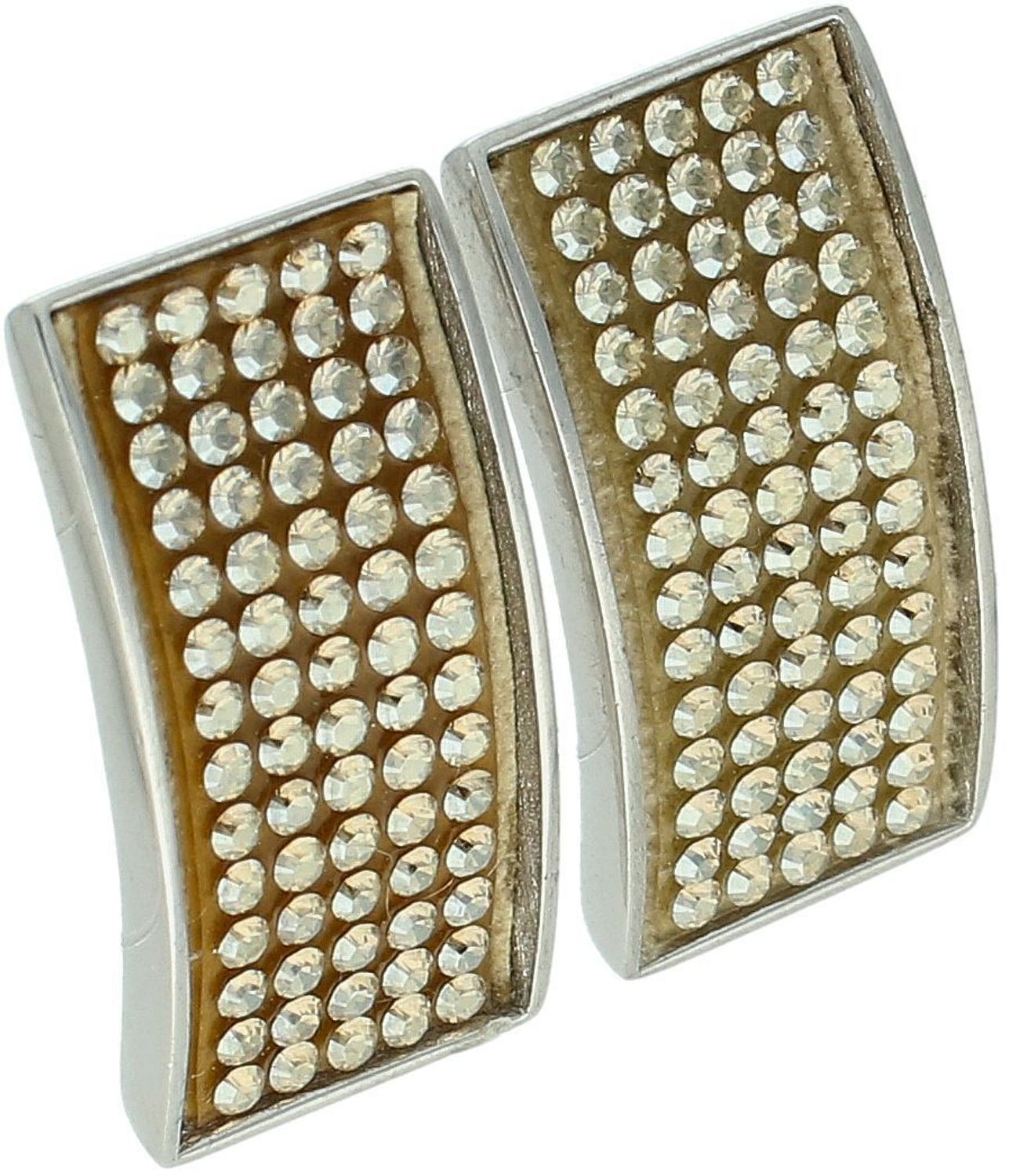 Eleganckie kolczyki damskie srebrne próby 925, model KHTEXC5BEGS, prostokątne, zdobione złotymi kryształami Swarovski®. Zapięcie na sztyft, waga 7 g, wymiary 2,5 x 1,2 cm.1.jpg