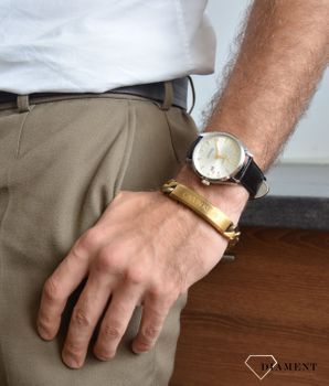 Bransoletka męska Calvin Klein styl Vintage z grawerem, biżuteria męska w stylu vintage, biżuteria męska retro, biżuteria calvin klein, szczotkowane złoto (3).JPG
