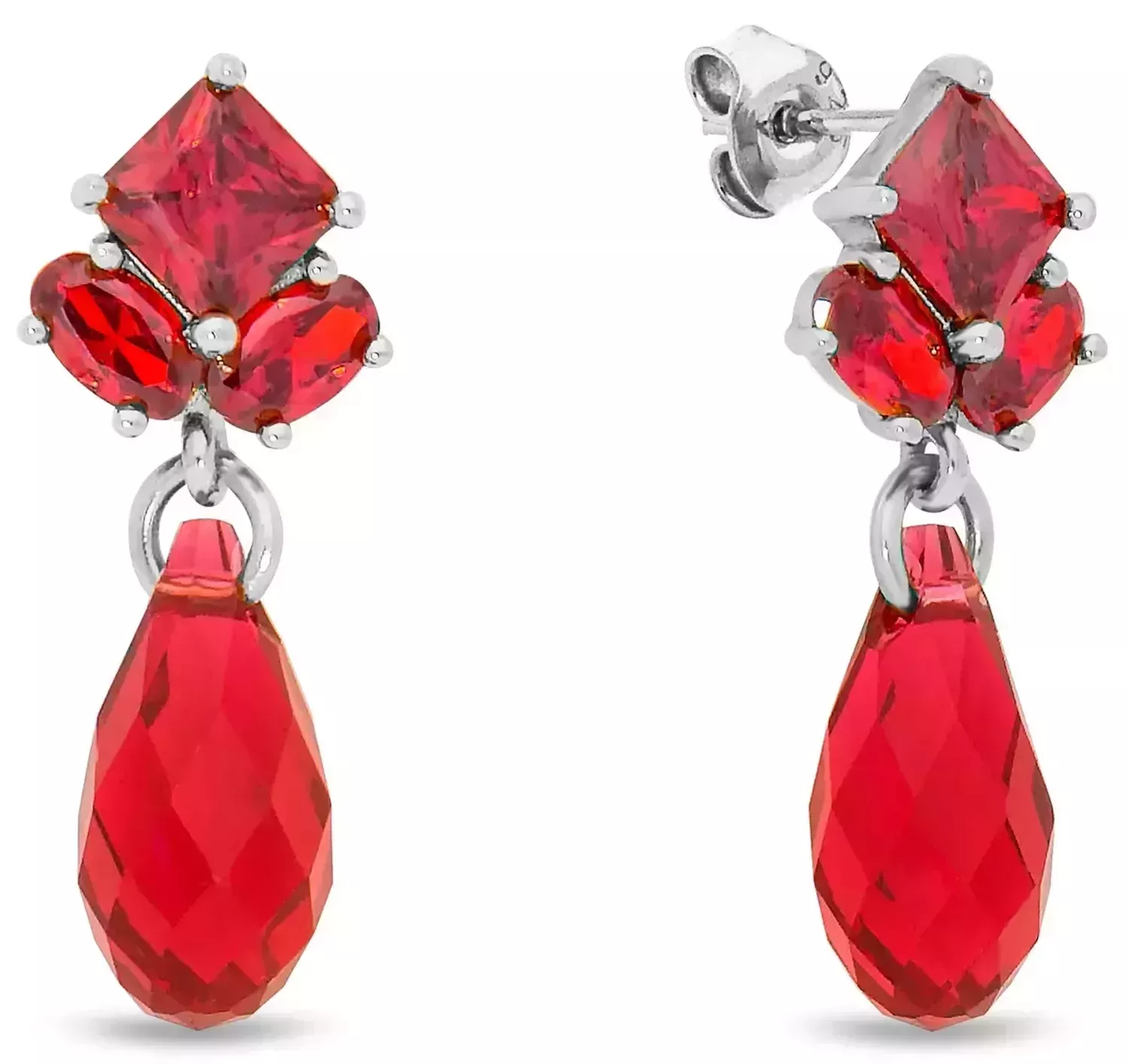 Kolczyki srebrne 925 z kryształami Light Siam. Model KK6010SCSC, długość 2,2 cm, szerokość 9 mm, waga 3,60 g. Elegancja i intensywny blask.1.webp