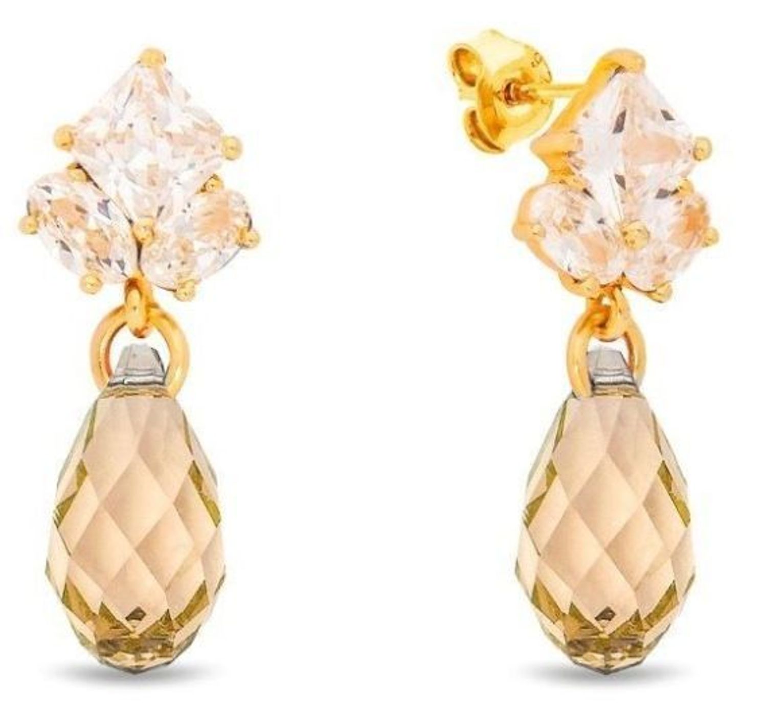 Eleganckie kolczyki Spark Golden Shadow wykonane z pozłacanego srebra 925, zdobione kryształkami. Wymiary 24,8 × 9,5 mm. Oryginalne opakowanie.1.jpg