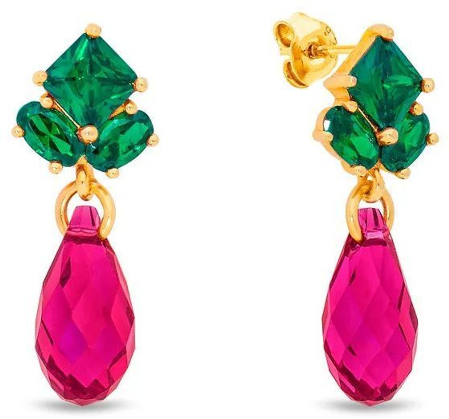 Kolczyki Spark pozłacane srebro 925 z kryształami w kolorze głębokiej zieleni i fuksji. Długość 2,5 cm. Zapięcie na sztyft. Pełne blasku i elegancji.1.jpg