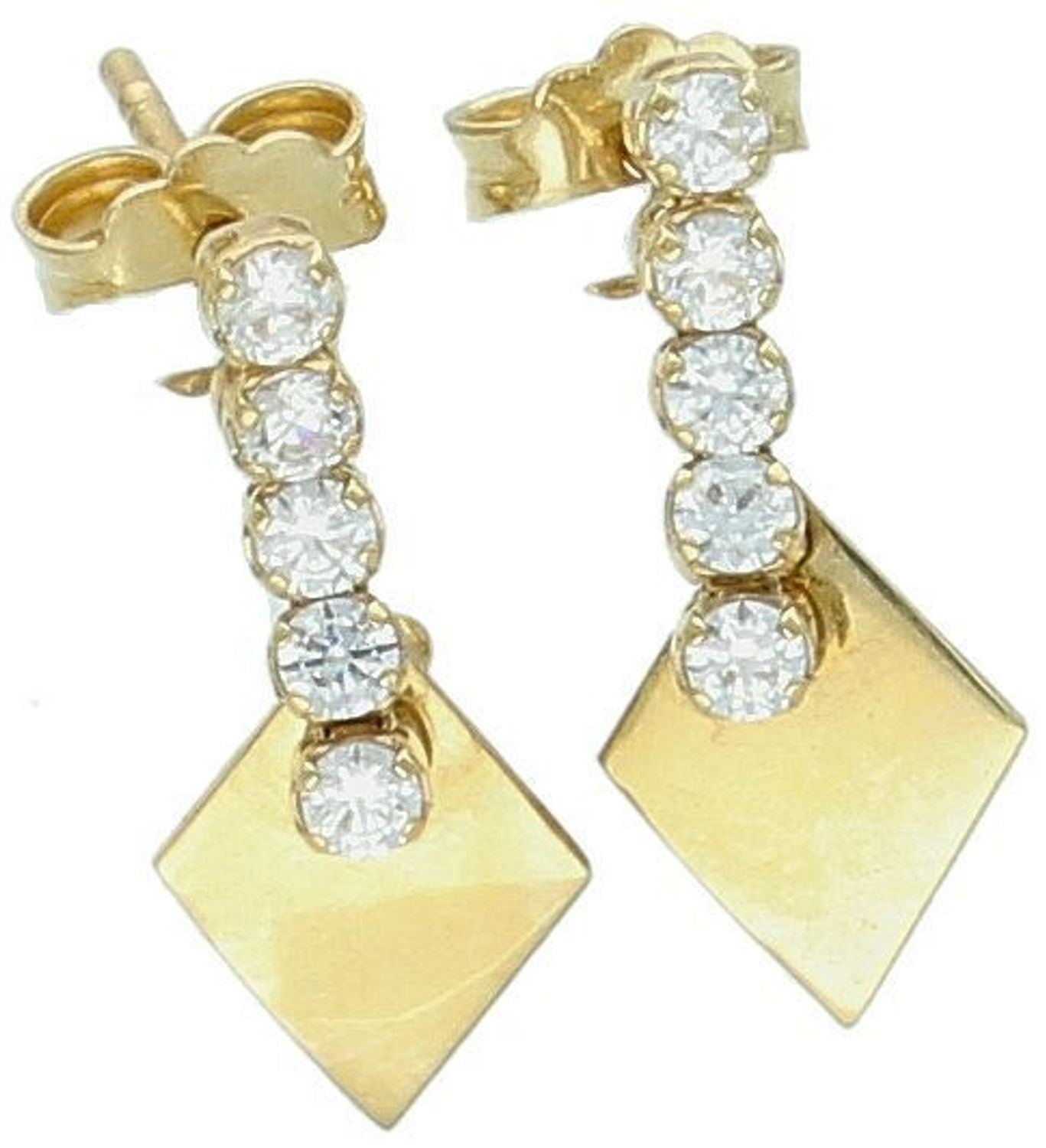Kolczyki złote romby w cyrkonie wiszące próba 585, KL2537 Eleganckie złote kolczyki w kształcie rombów, ozdobione lśniącymi cyrkoniami1.jpg