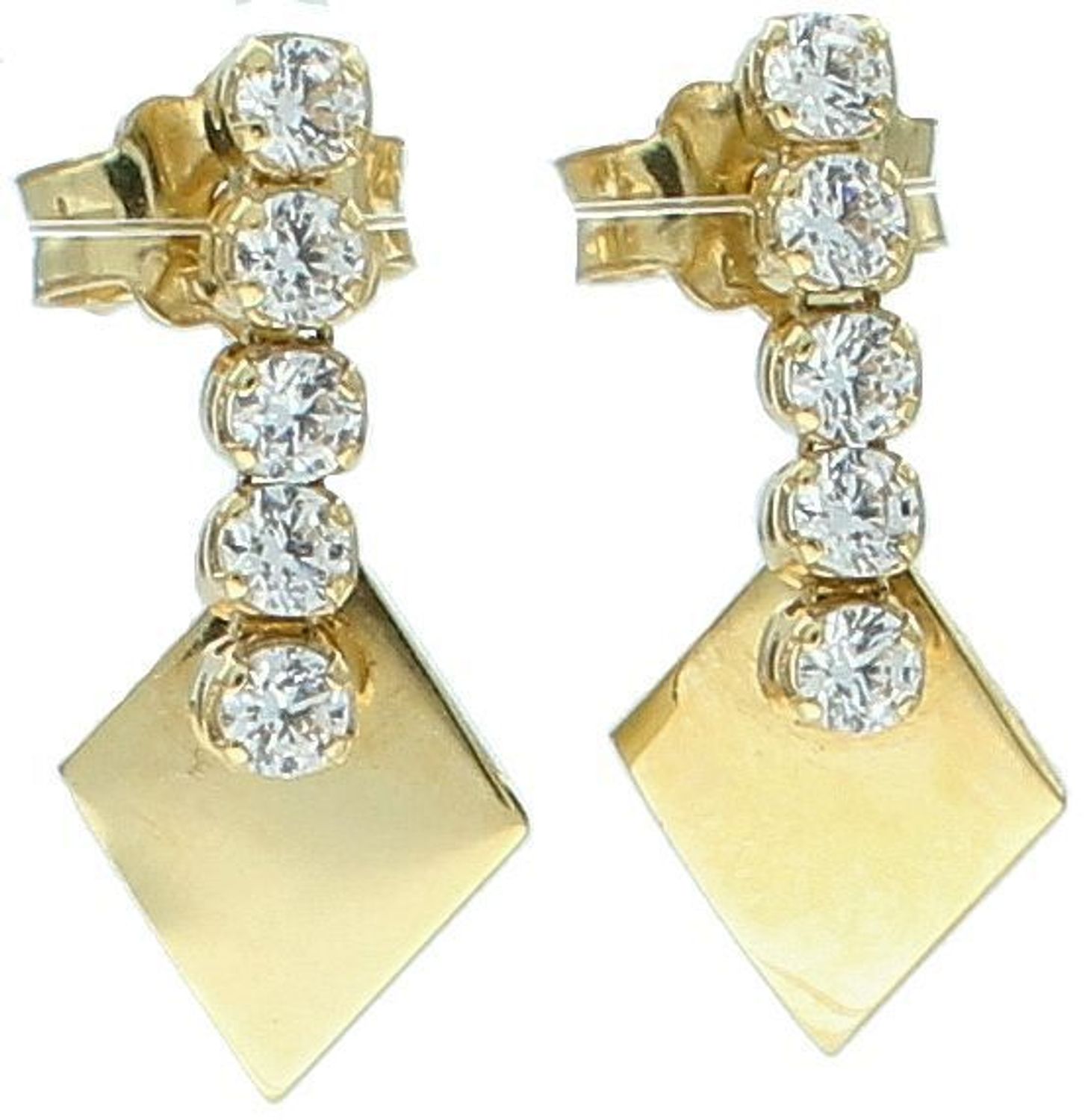 Kolczyki złote romby w cyrkonie wiszące próba 585, KL2537 Eleganckie złote kolczyki w kształcie rombów, ozdobione lśniącymi cyrkoniami1.jpg