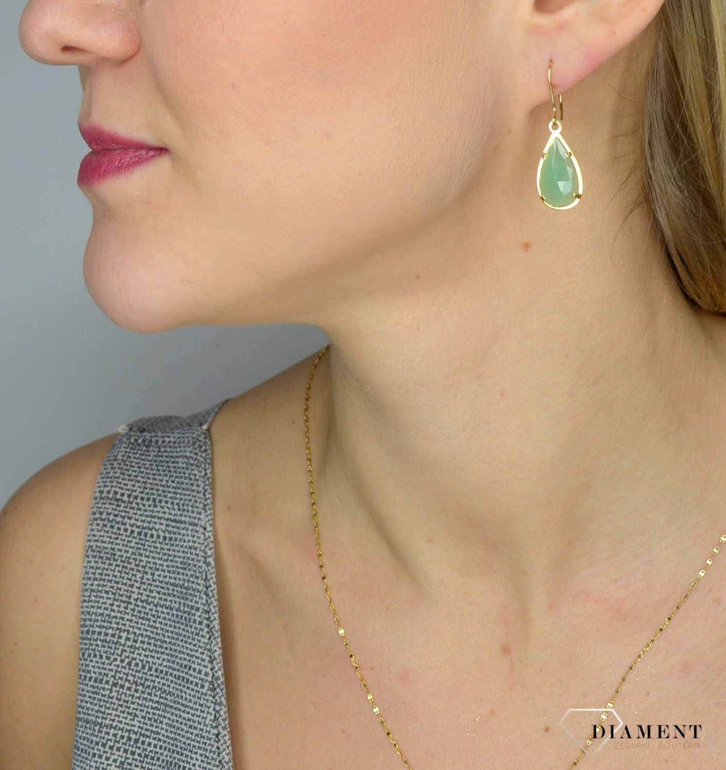 Kolczyki złote 585 kwarc zielony bigiel przekładane KL2589B.jpg