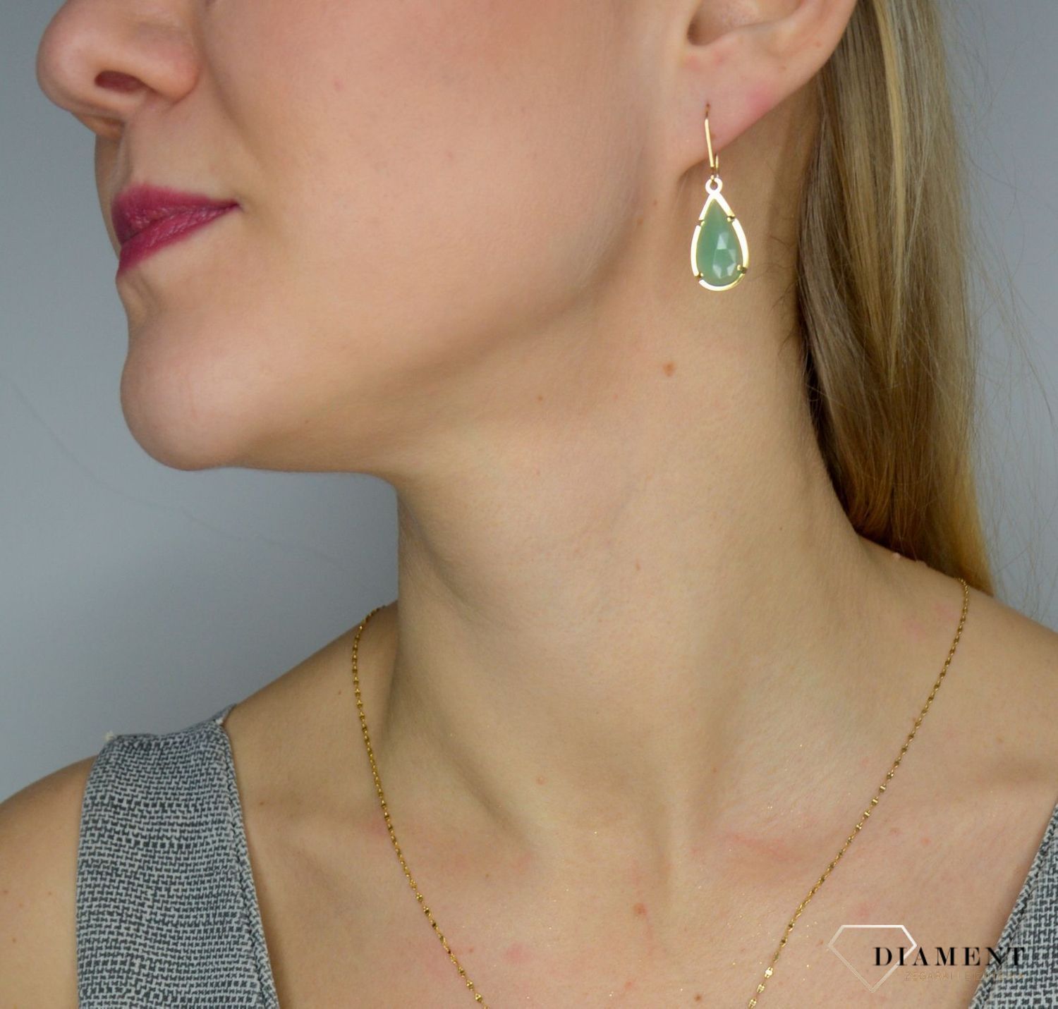 Kolczyki złote 585 kwarc zielony bigiel przekładane KL2589B.jpg