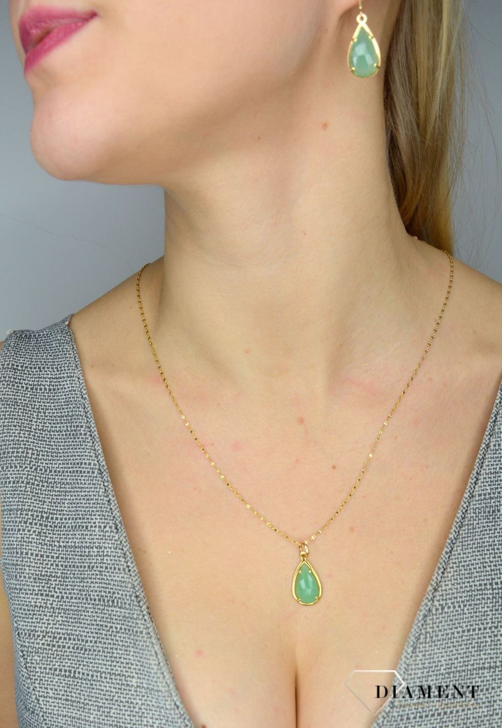 Kolczyki złote 585 kwarc zielony bigiel przekładane KL2589B.jpg