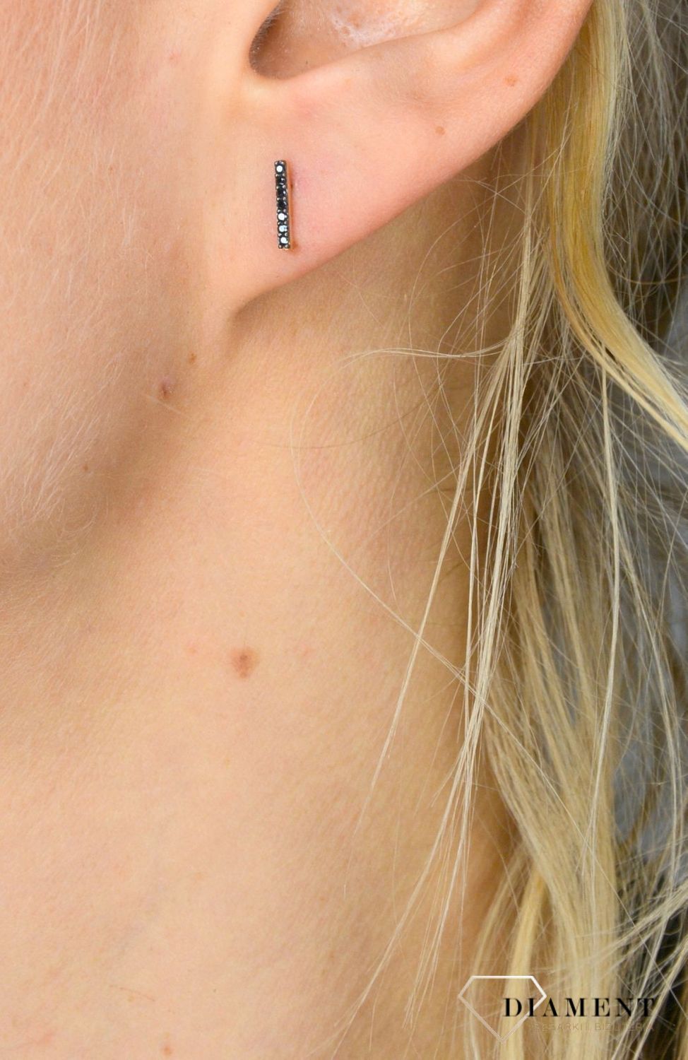 Kolczyki złote na sztyft ' Pałeczki z czarną cyrkonią ' KL3345A.jpg