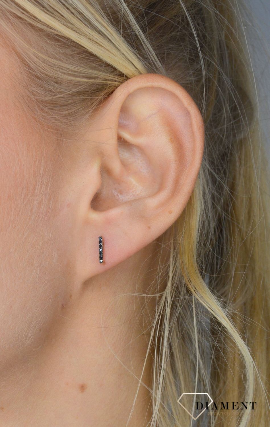 Kolczyki złote na sztyft ' Pałeczki z czarną cyrkonią ' KL3345A.jpg