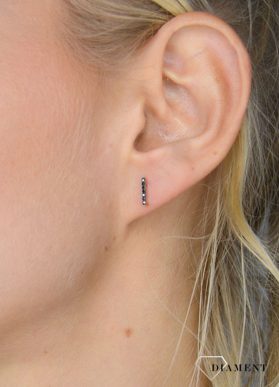 Kolczyki złote na sztyft ' Pałeczki z czarną cyrkonią ' KL3345A.jpg