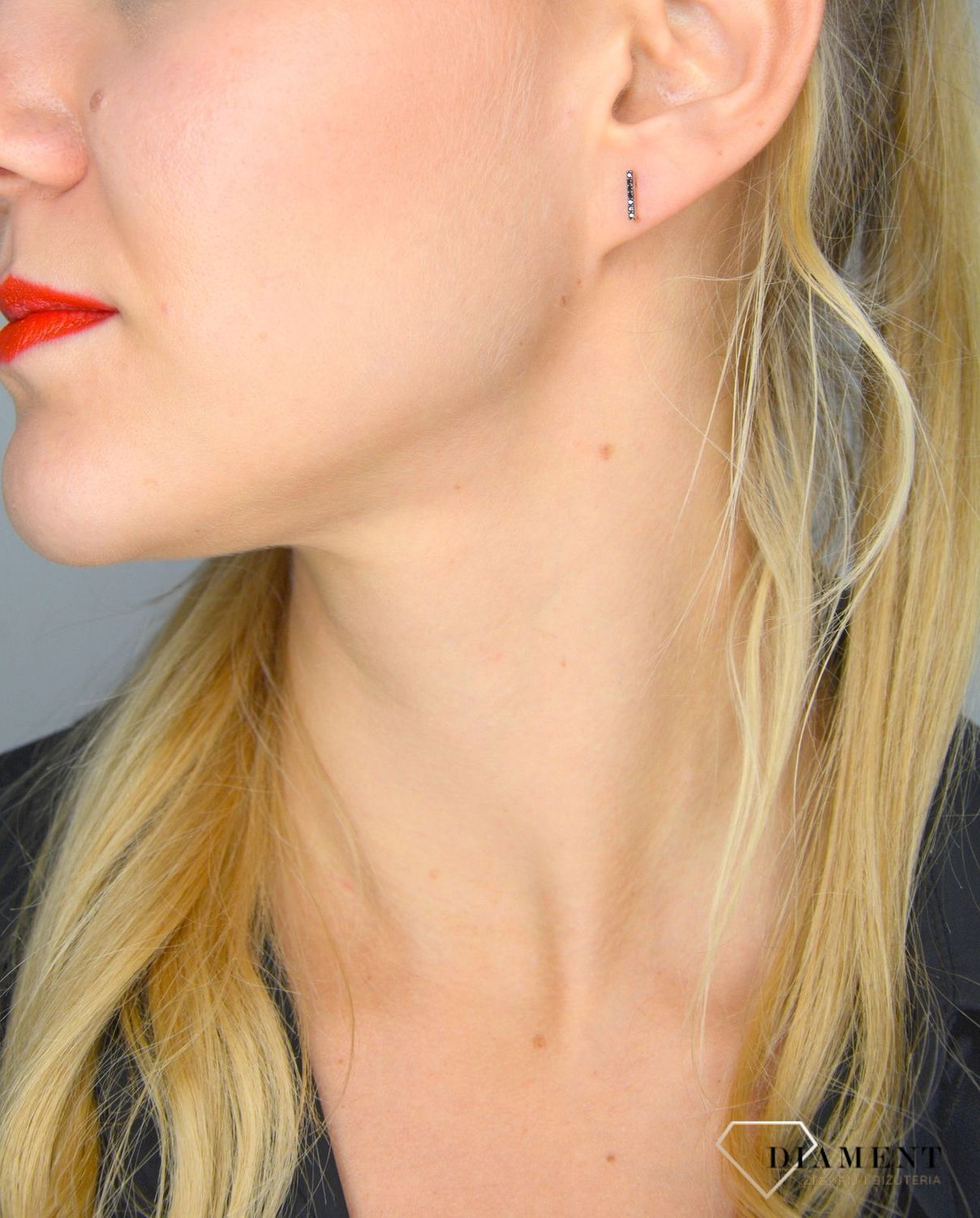 Kolczyki złote na sztyft ' Pałeczki z czarną cyrkonią ' KL3345A.jpg