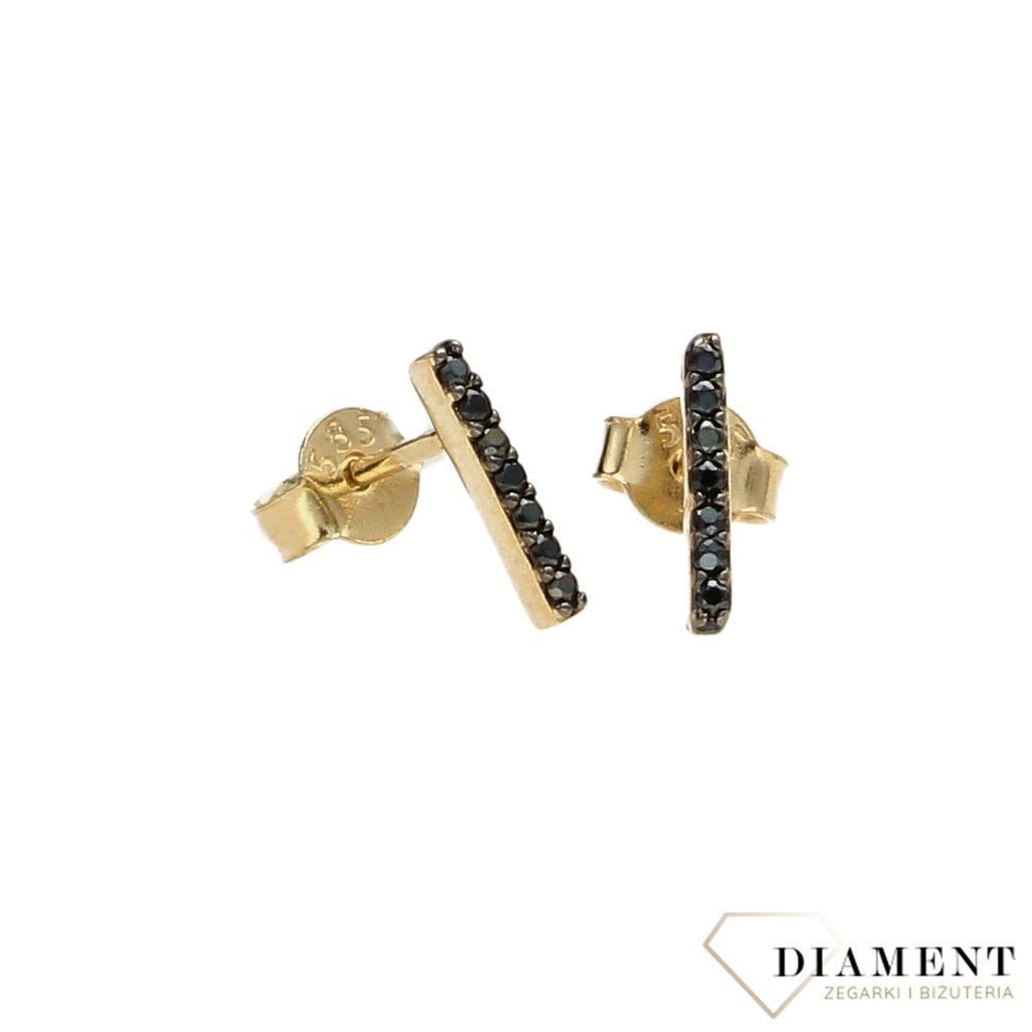 Kolczyki złote na sztyft ' Pałeczki z czarną cyrkonią ' KL3345A.jpg