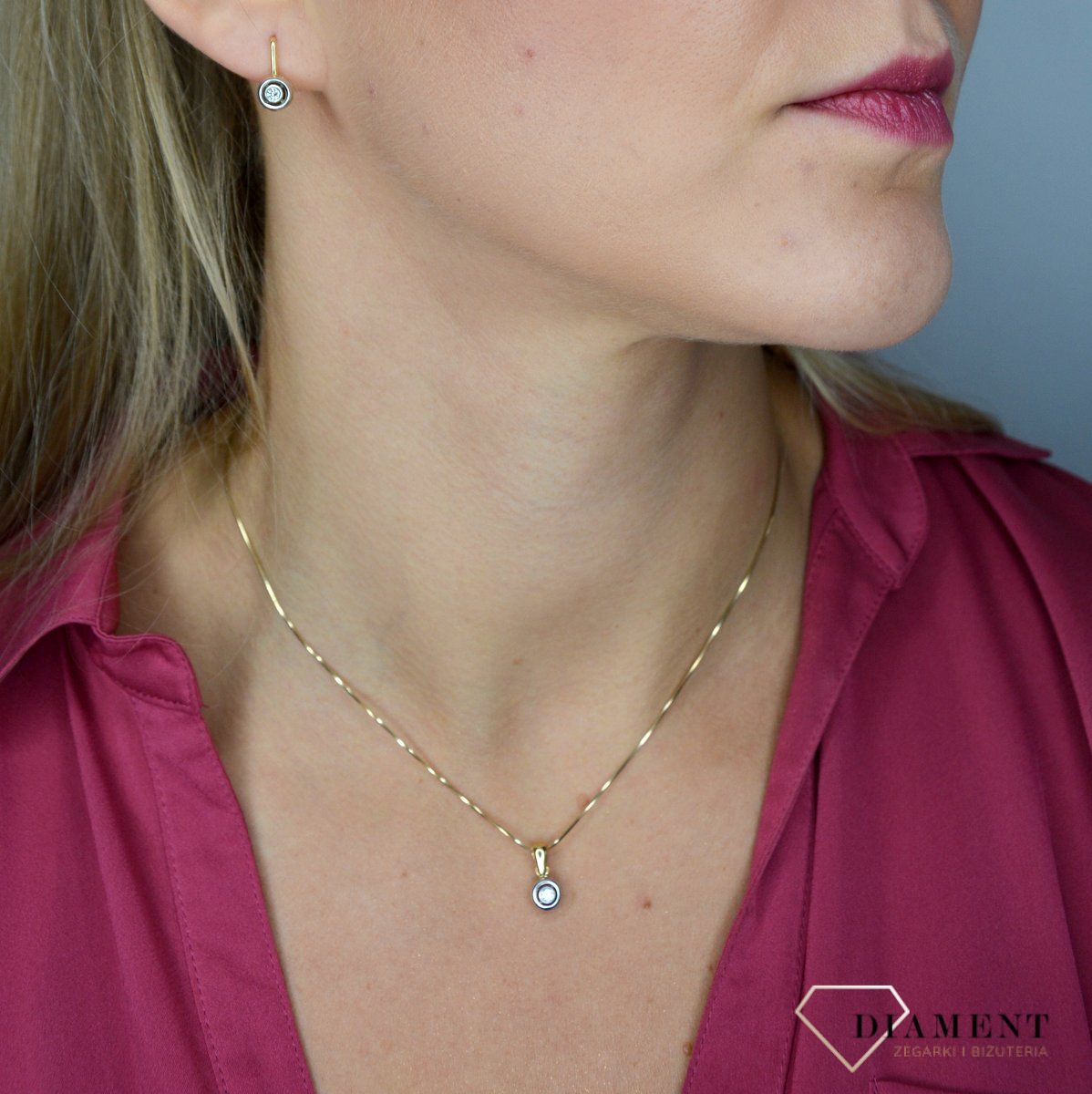 Kolczyki złote DIAMENT wiszące 585 diamenty KL56.jpg