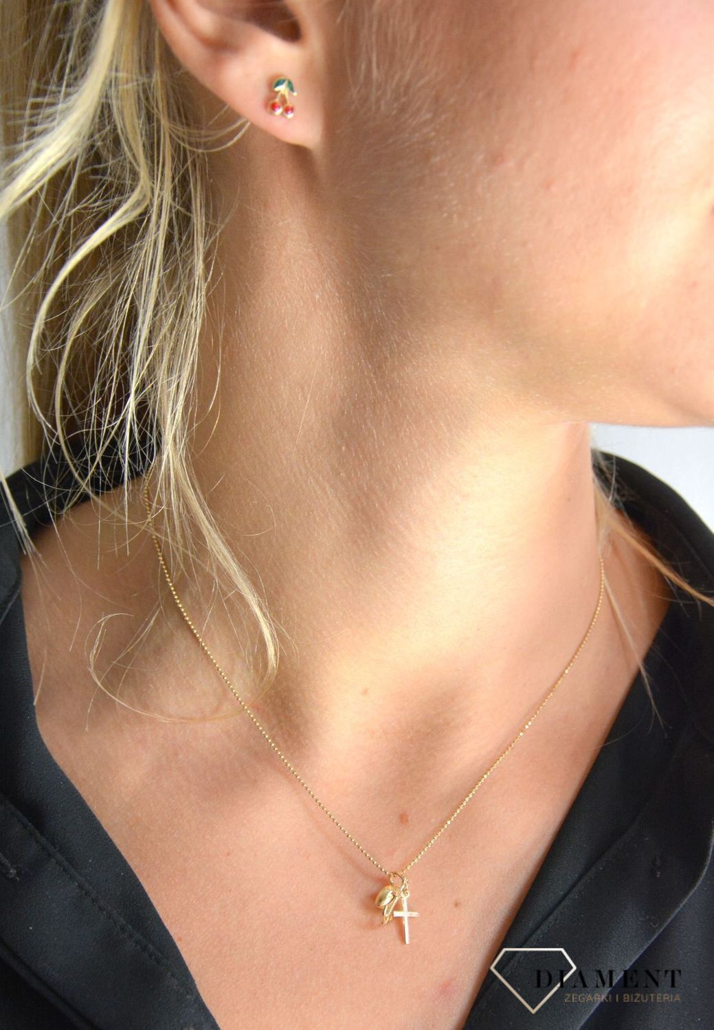 Złote kolczyki dla dziewczynki 585 wiśnie KL7268.jpg