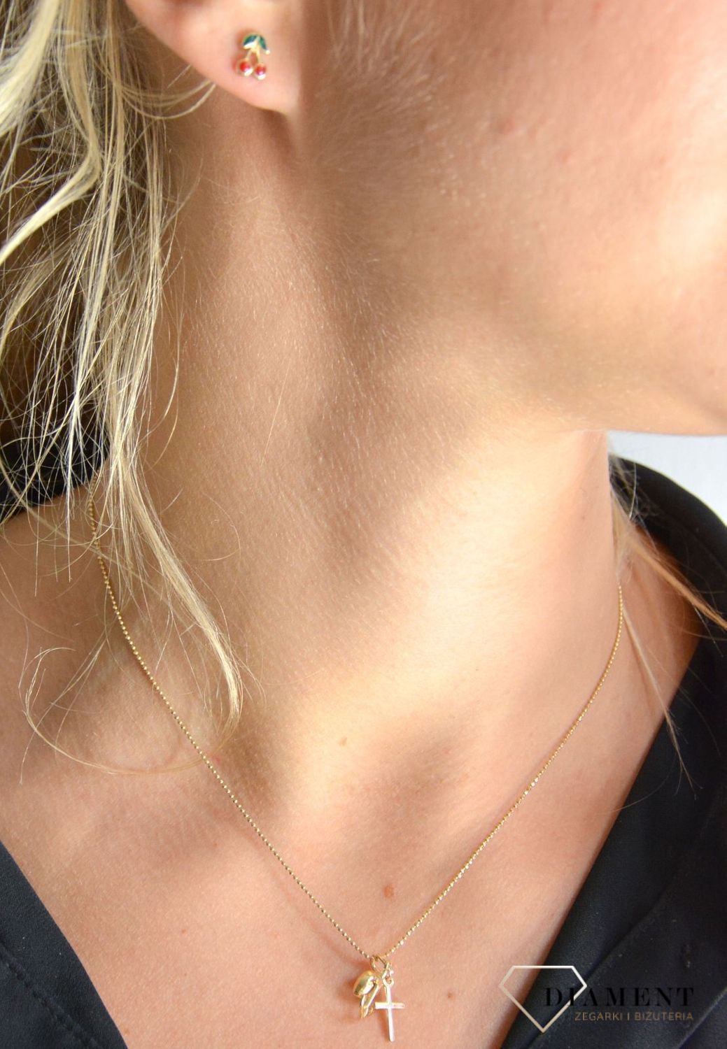 Złote kolczyki dla dziewczynki 585 wiśnie KL7268.jpg