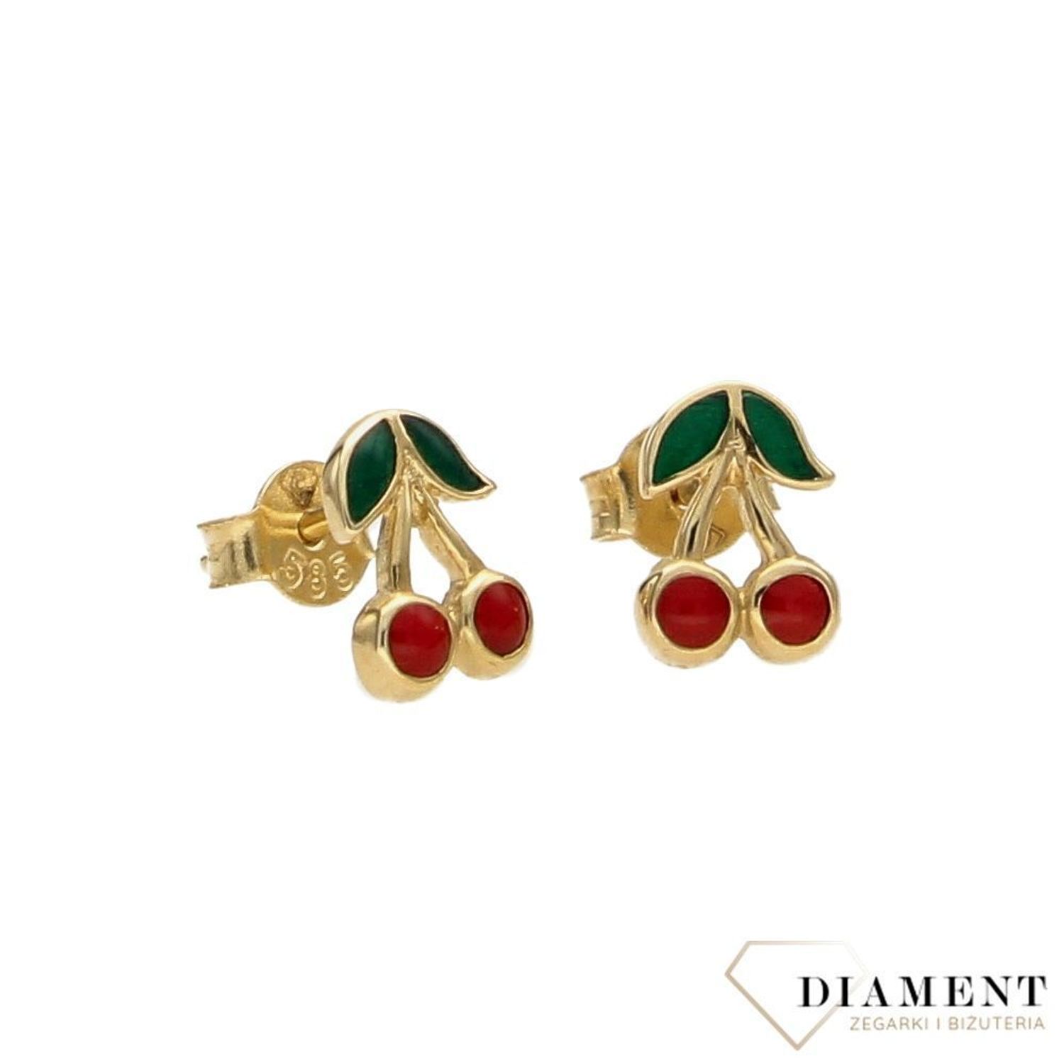 Złote kolczyki dla dziewczynki 585 wiśnie KL7268.jpg