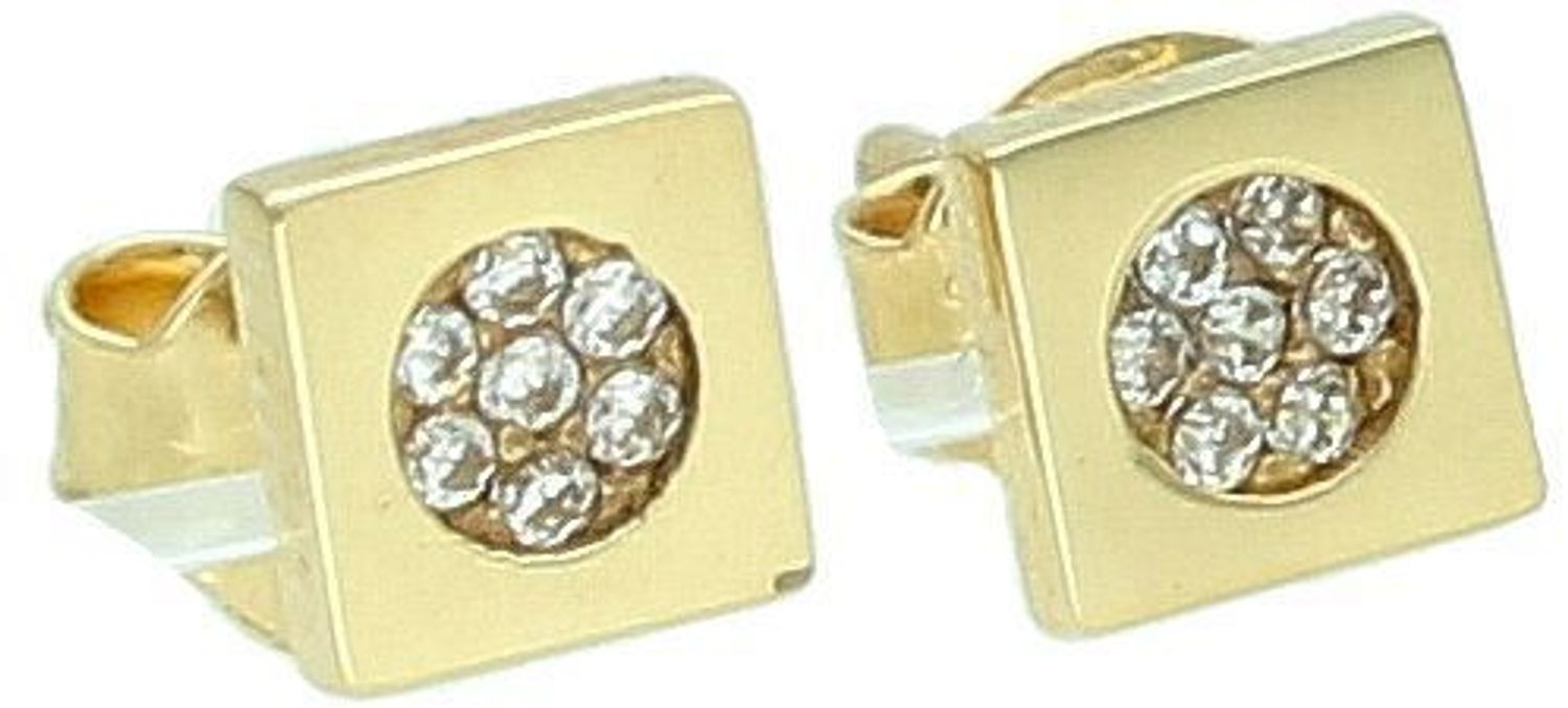 Kolczyki damskie złote kwadraty z cyrkoniami 585 KL7294 Złote kolczyki 585 kwadraciki. Te oryginalne kolczyki ze złota, kształtem elementu ozdobnego przypominają gładkie kwadraty. 1.jpg