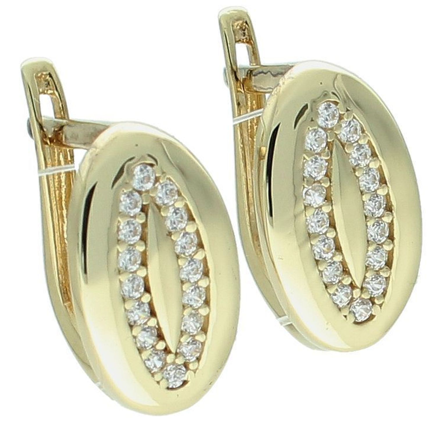 Złote kolczyki damskie owalne z cyrkoniami. Elegancka biżuteria, która podkreśli każdą kobiecą stylizację. Kolczyki wykonane z wysokiej jakości złota próby 333 mają klasyczny, owalny kształt1.jpg