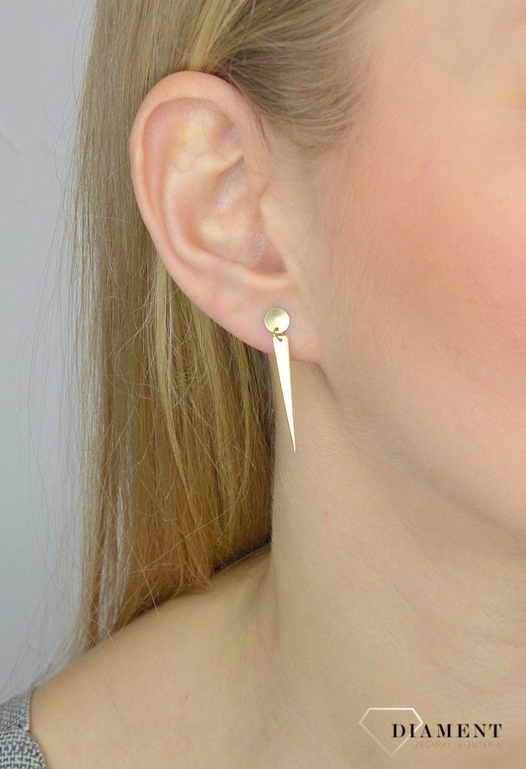 Kolczyki złote próby 585 kółeczko z wiszącym trójkątem KL7931.jpg