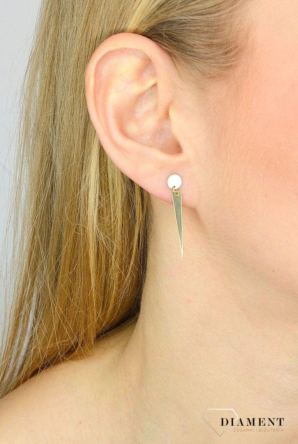 Kolczyki złote próby 585 kółeczko z wiszącym trójkątem KL7931.jpg