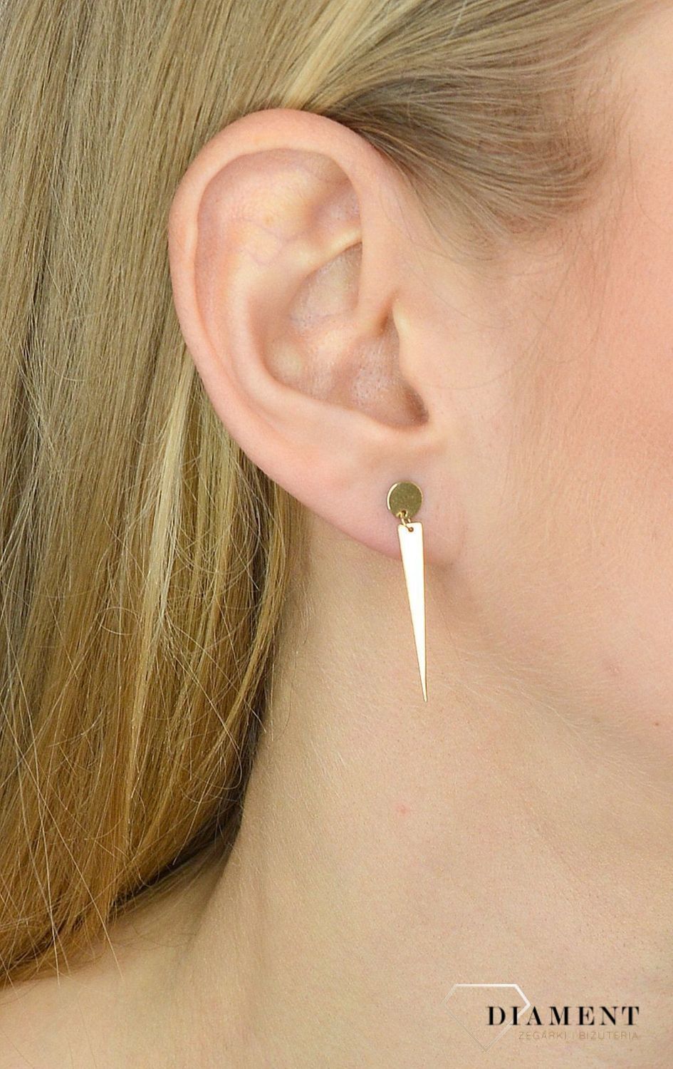 Kolczyki złote próby 585 kółeczko z wiszącym trójkątem KL7931.jpg