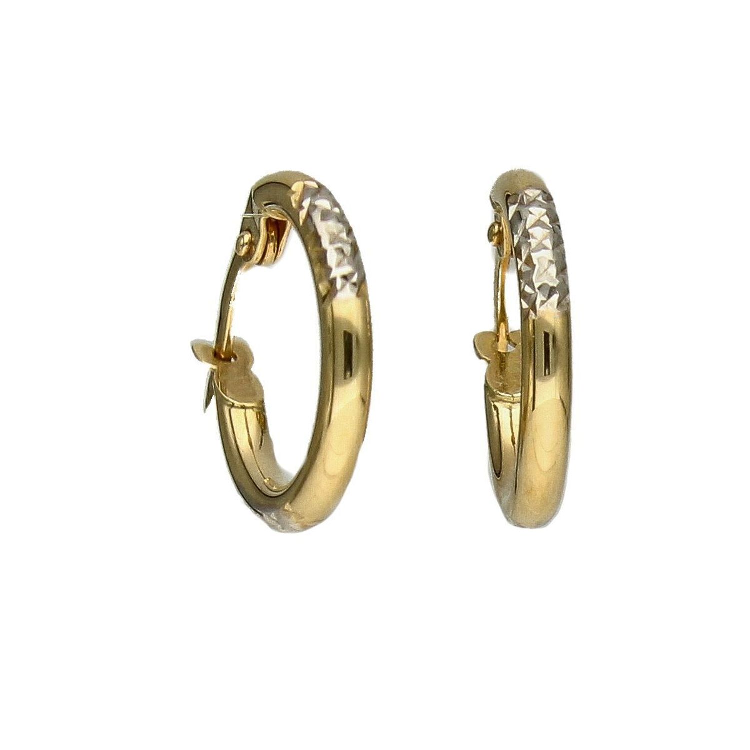 Złote kolczyki koła zdobione grawerowanym białym złotem 1 cm KLC-000000-142-585.jpg