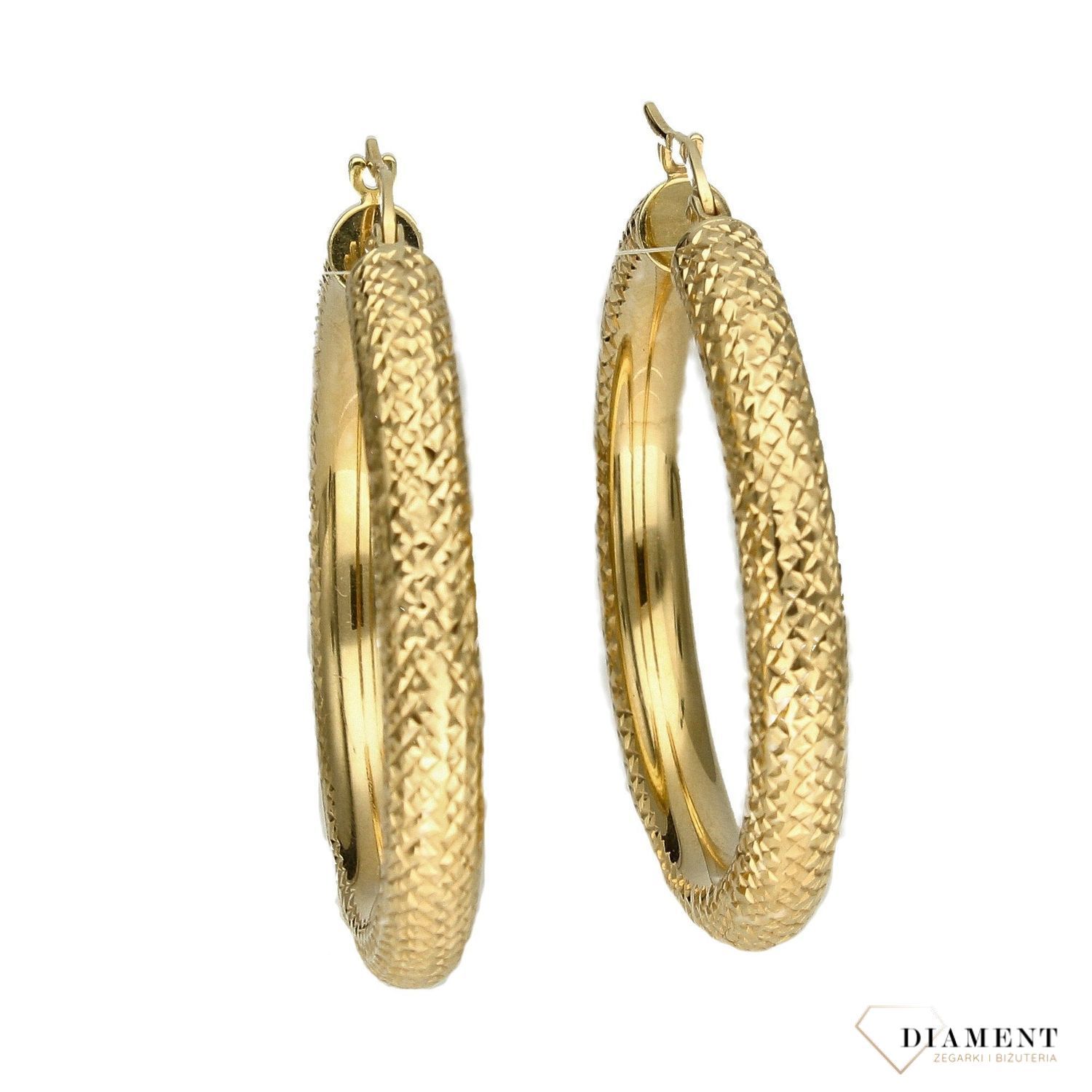 Złote kolczyki koła 585 szerokie diamentowane 4 cm KLC-000000-153-585.jpg