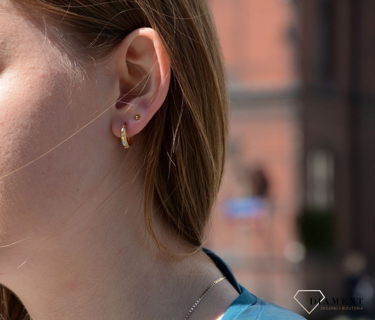 Złote kolczyki kółka 585 piaskowane z trzema kolorami złota KLC-000000-167-585.jpg