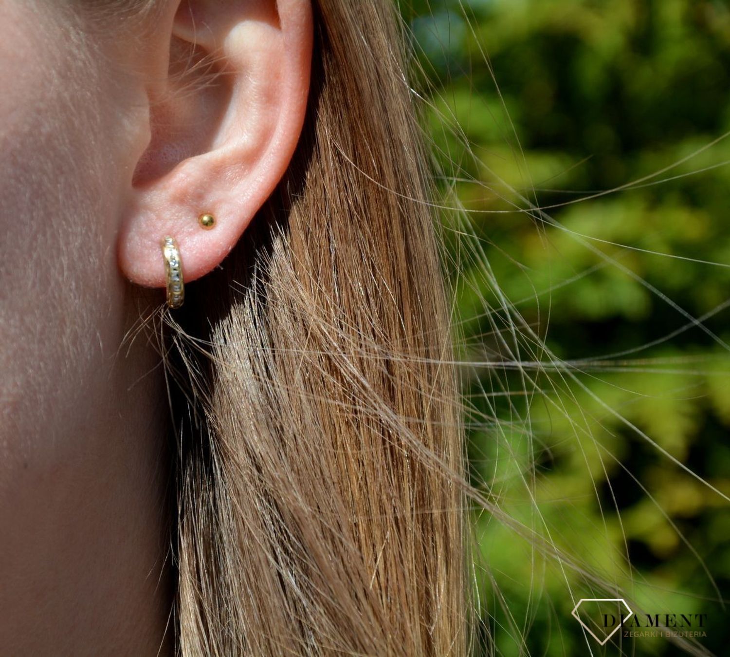 Złote kolczyki kółka 585 grawerowane z białym złotem 1 cm KLC-000000-170-585.jpg