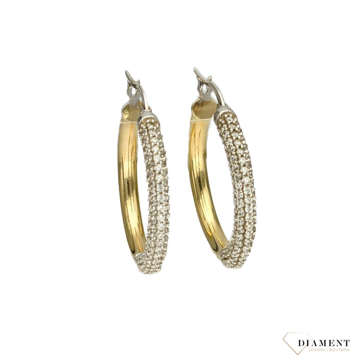 Złote kolczyki koła 585 z białym złotem i cyrkoniami 2,5 cm KLC-000000-171-585.jpg