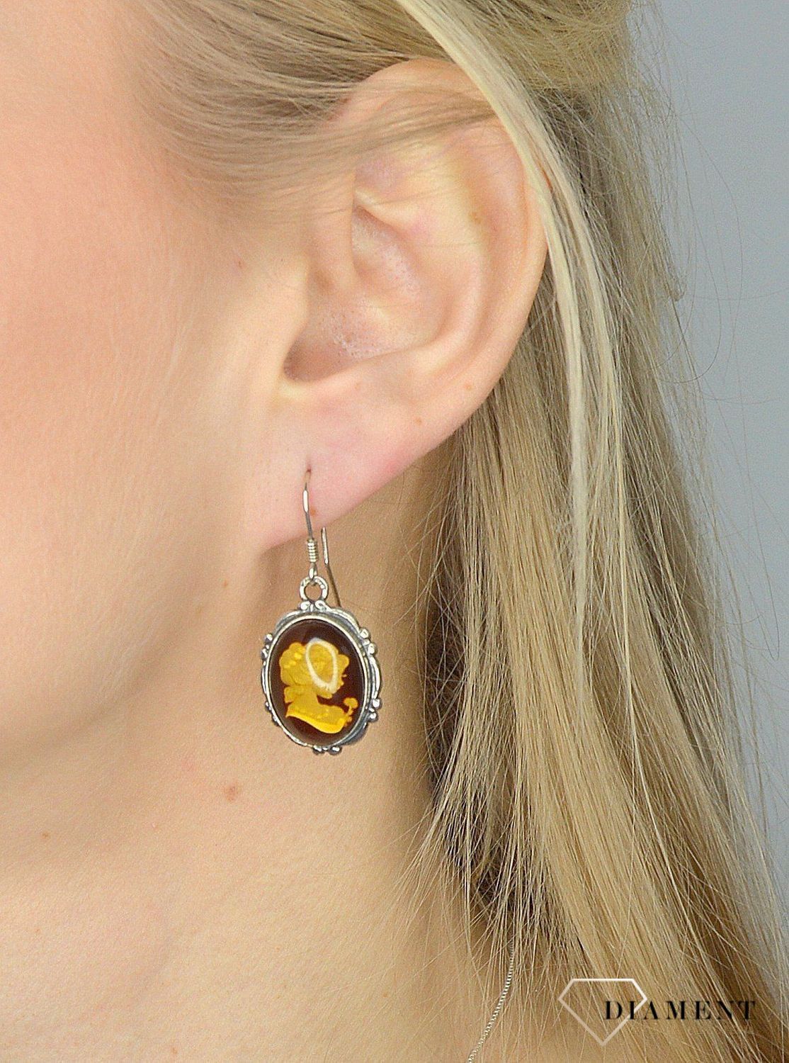 Srebrne kolczyki z bursztynem Kamea DIA-KLC-2444.jpg