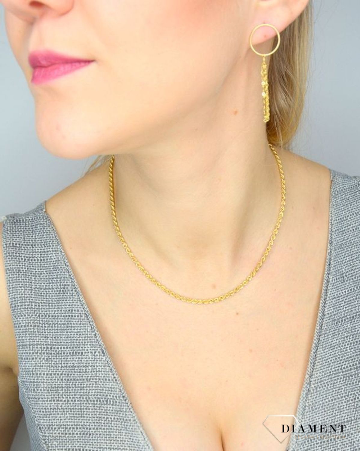 Złote kolczyki 585 'Elegancka z łańcuszkiem' KLC-000000-271-585.jpg