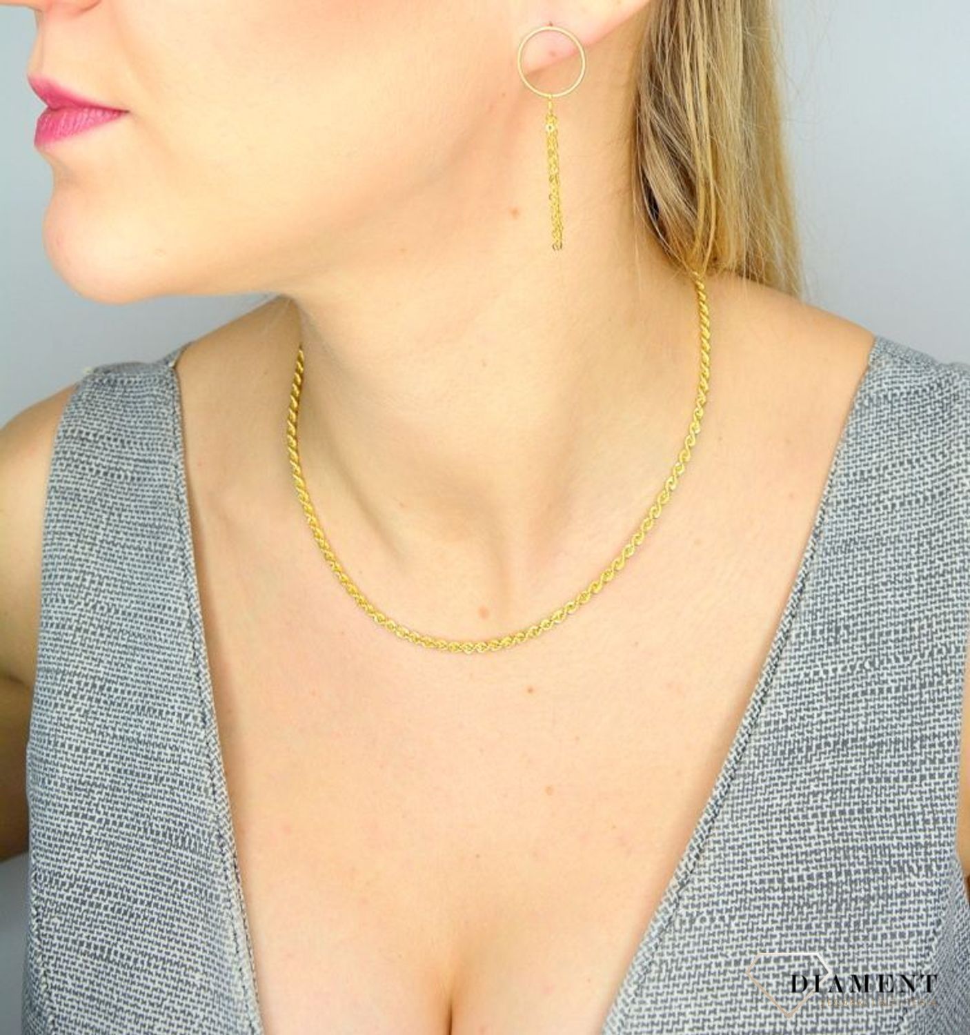 Złote kolczyki 585 'Elegancka z łańcuszkiem' KLC-000000-271-585.jpg