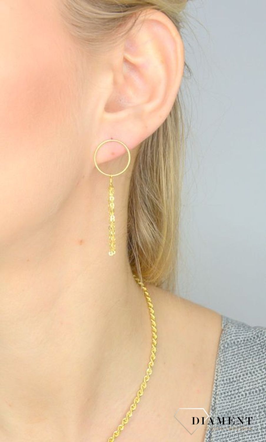 Złote kolczyki 585 'Elegancka z łańcuszkiem' KLC-000000-271-585.jpg