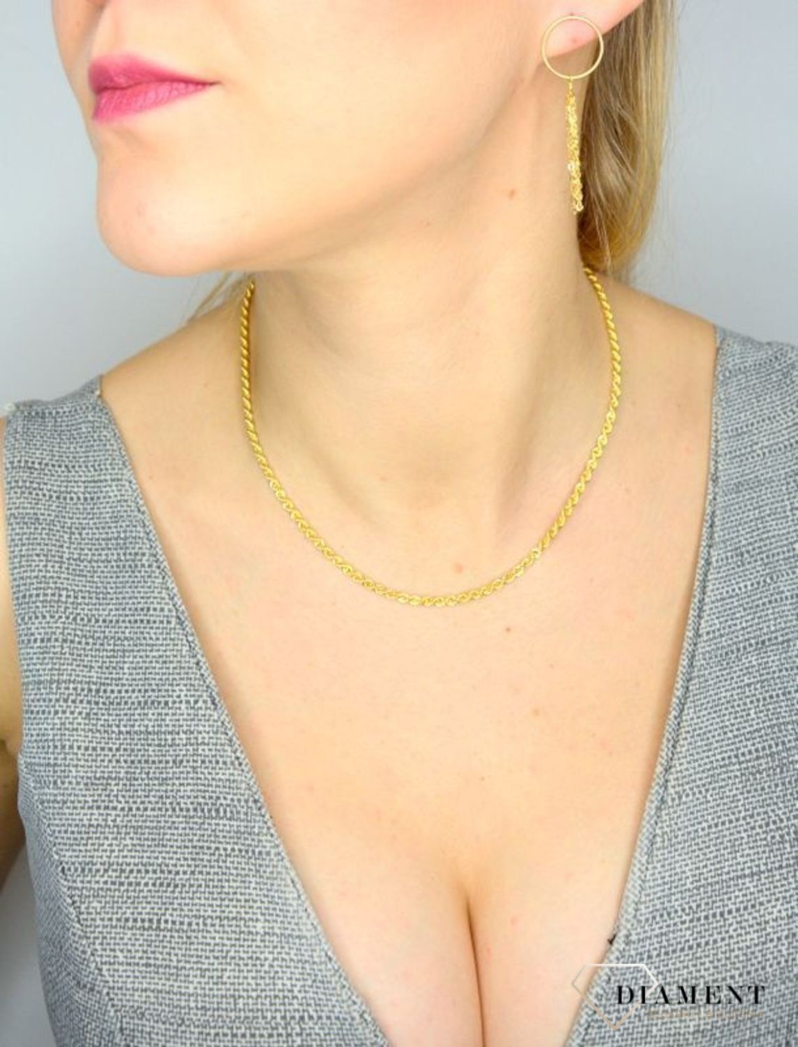 Złote kolczyki 585 'Elegancka z łańcuszkiem' KLC-000000-271-585.jpg