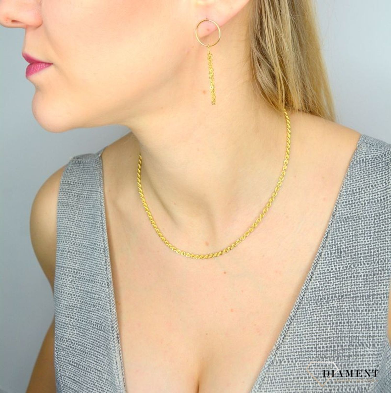 Złote kolczyki 585 'Elegancka z łańcuszkiem' KLC-000000-271-585.jpg