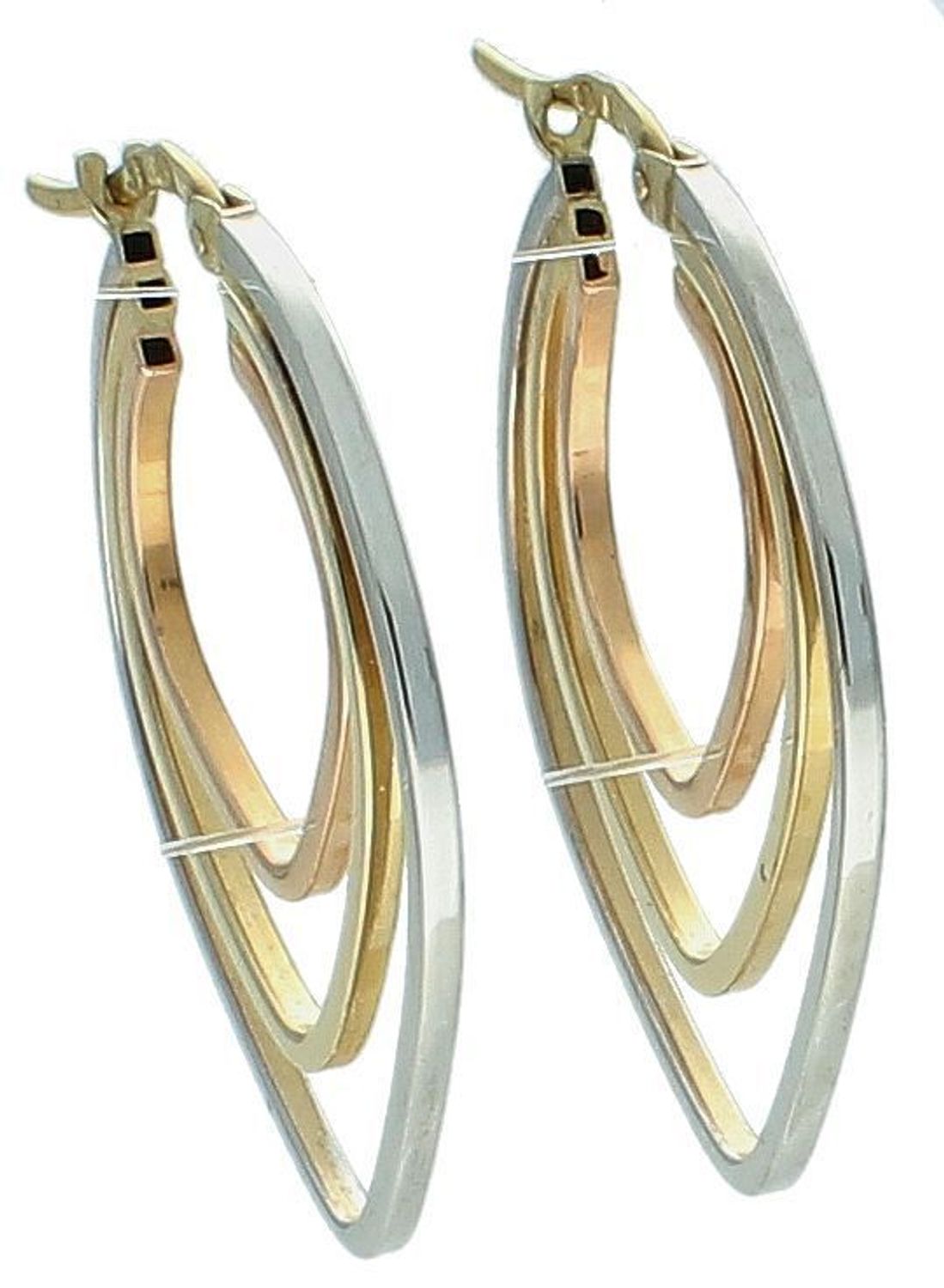 Kolczyki złote 585 ostro zakończone trzykolorowe KLC-000000-283-585 Stylowe kolczyki wykonane z wysokiej jakości złota próby 585. Kolczyki mają okrągły kształt na dole ostro 1.jpg